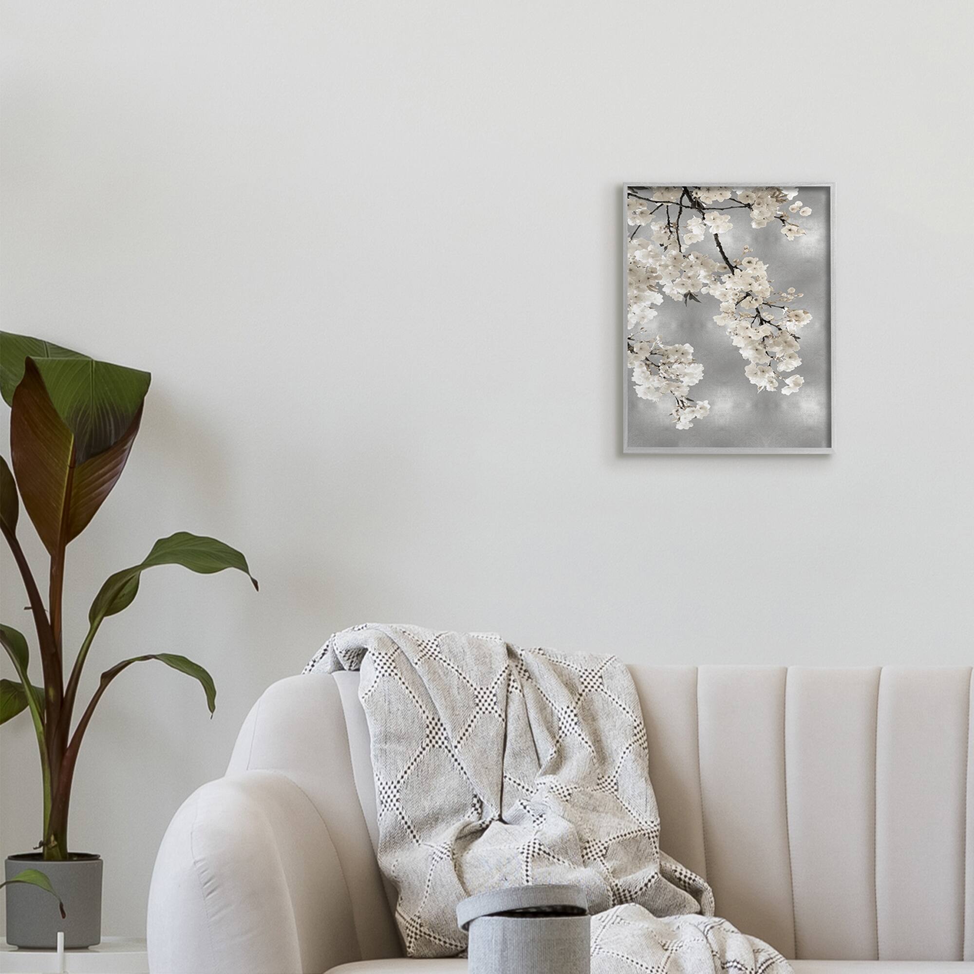 Stupell Industries Spring Blossoms White Flowers Tree Branch in Gray Frame Wall Art